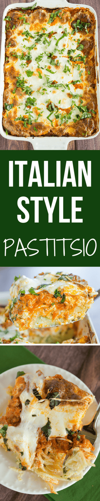 An Italian spin on traditional Greek pastitsio with layers of pasta, meat, cream sauce, and cheese. A rich recipe perfect for company!
