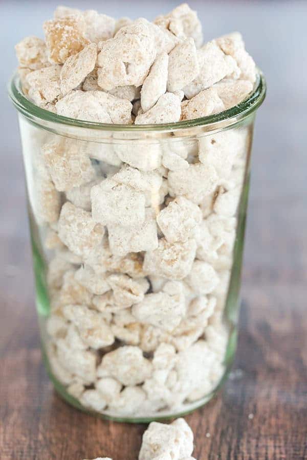 Snickerdoodle Muddy Buddies are a cinnamon and sugar-coated rendition of one of my favorite snacks - candied Rice Chex!