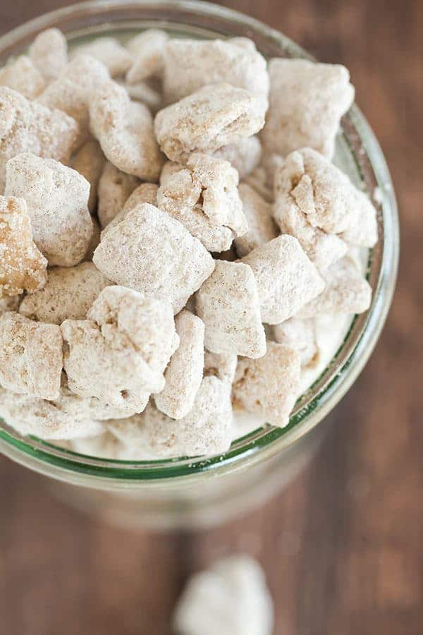 Snickerdoodle Muddy Buddies are a cinnamon and sugar-coated rendition of one of my favorite snacks - candied Rice Chex!