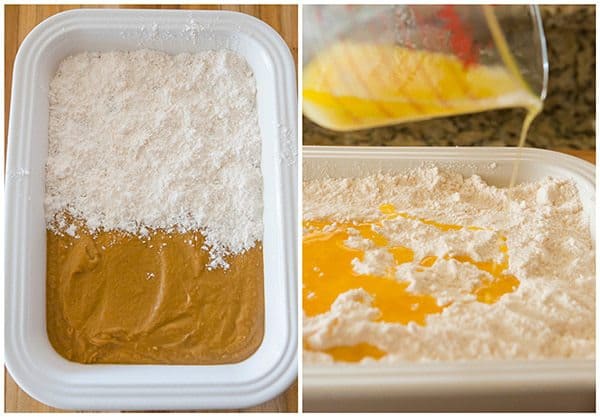 Pumpkin Yummy Dessert is made like a dump cake, with a pumpkin pie layer topped with a buttery cake layer. A quick and easy Thanksgiving dessert!