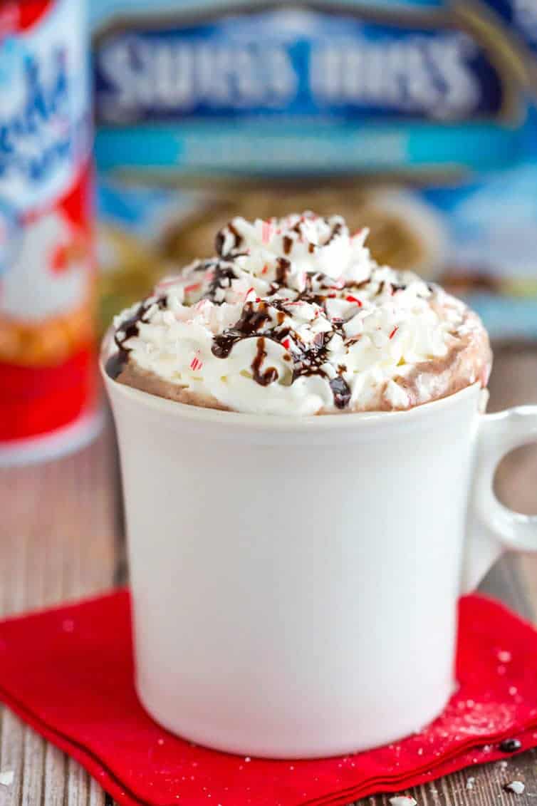 Peppermint Bark Hot Chocolate is an easy way to put a homemade spin on your favorite hot chocolate mix and the best peppermint bark!