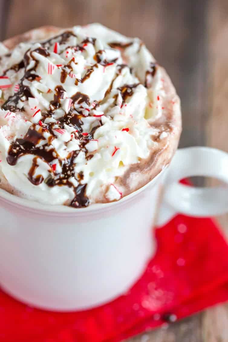 Peppermint Bark Hot Chocolate is an easy way to put a homemade spin on your favorite hot chocolate mix and the best peppermint bark!