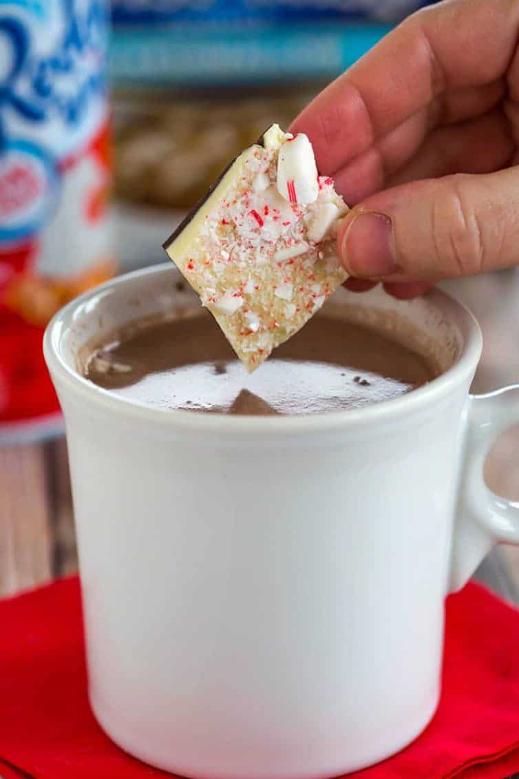 Peppermint Bark Hot Chocolate is an easy way to put a homemade spin on your favorite hot chocolate mix and the best peppermint bark!