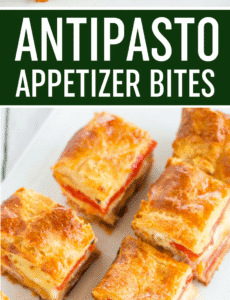 This easy antipasto appetizer bake features layers of Italian meats and cheese, sandwiched between layers of crescent dough. Great for parties!