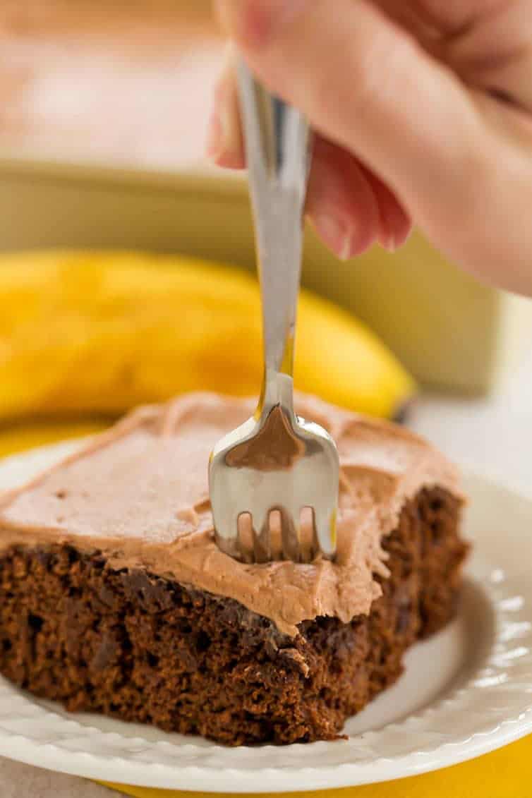 Chocolate Banana Cake with Chocolate Cream Cheese Frosting is easy, quick to make, extremely moist, and packed with tons of banana flavor. 