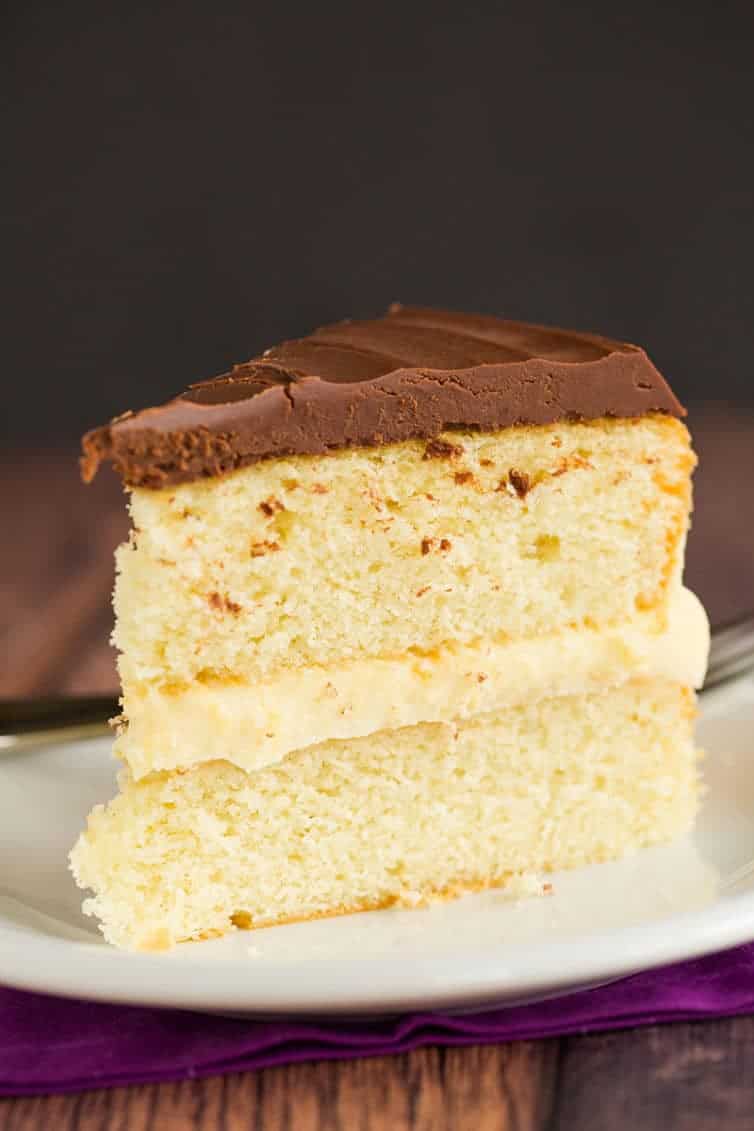 Boston Cream Pie - This recipe features a simple vanilla cake filled with homemade pastry cream and topped with a chocolate ganache.