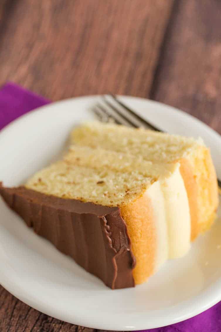 Boston Cream Pie - This recipe features a simple vanilla cake filled with homemade pastry cream and topped with a chocolate ganache.