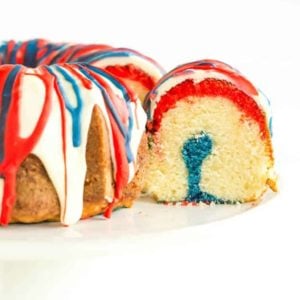 This homemade Firecracker Cake has layers of red, white and blue batter.