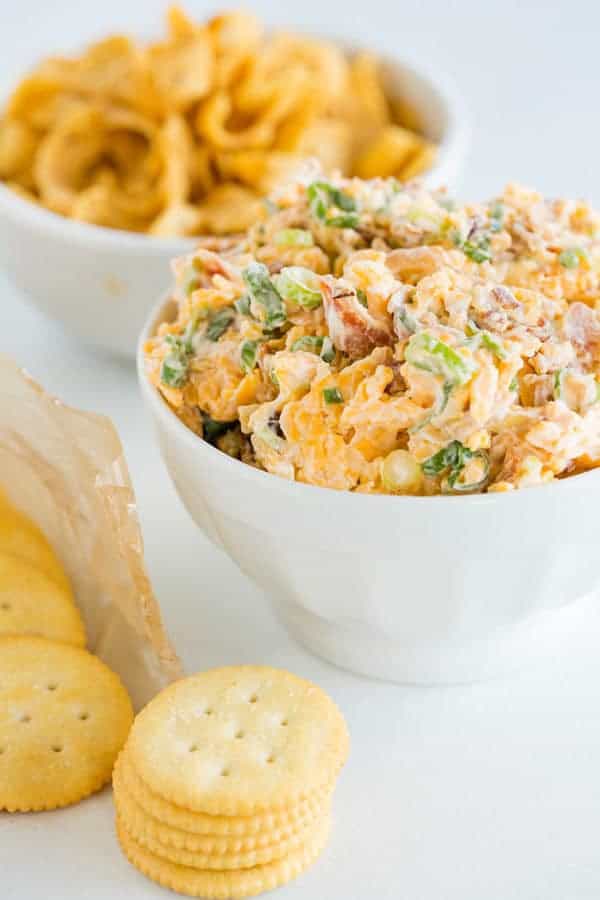 Neiman Marcus Dip - A quick and easy combination of bacon, cheddar, scallions, mayo, toasted almonds and hot sauce!