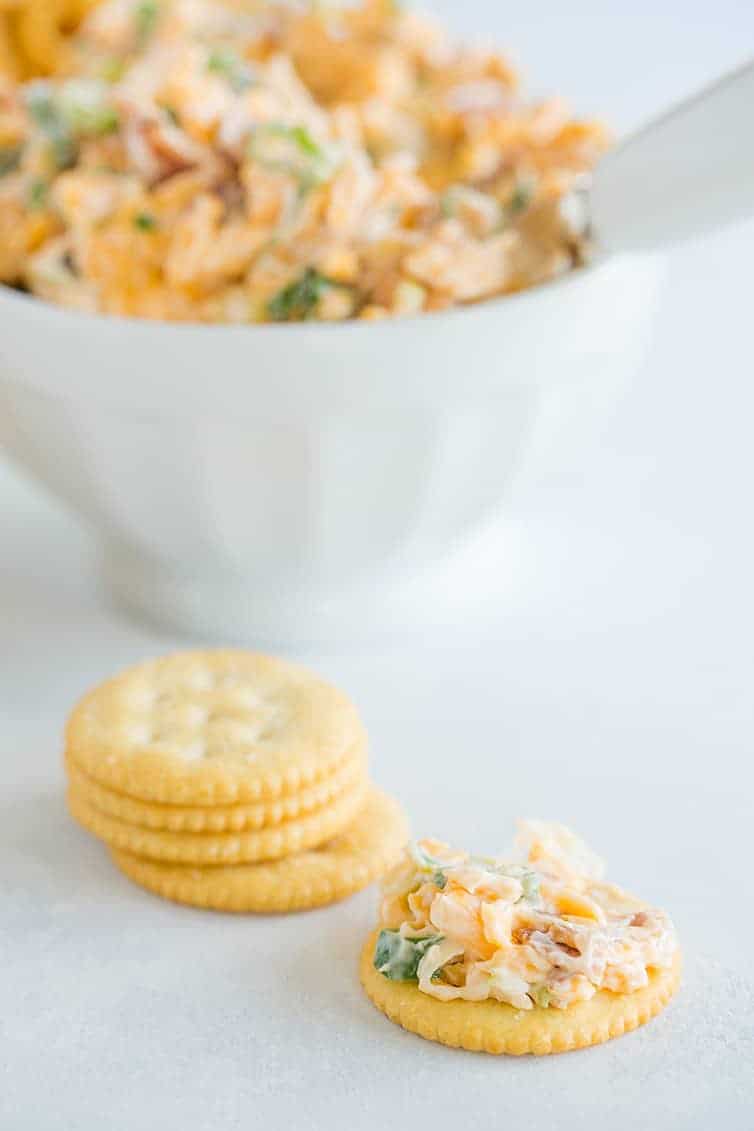 Neiman Marcus Dip - A quick and easy combination of bacon, cheddar, scallions, mayo, toasted almonds and hot sauce! 