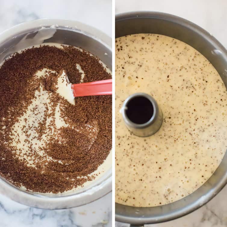 Grated chocolate folded into the chiffon cake batter.