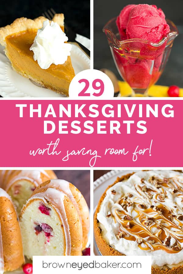 A collage of four Thanksgiving desserts.