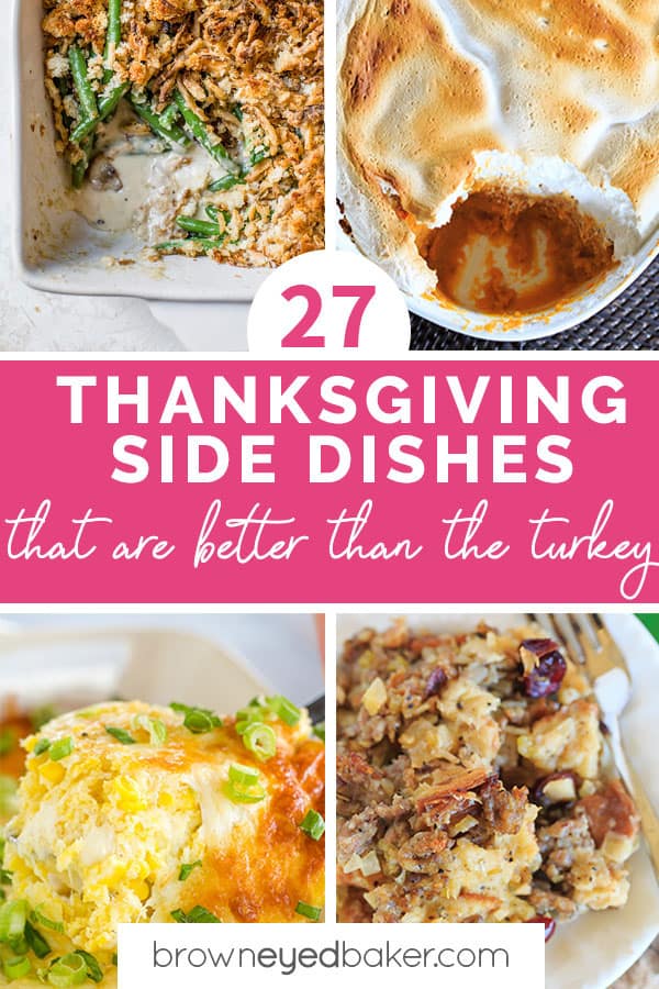 A collage of four side dish recipes with text in the middle.