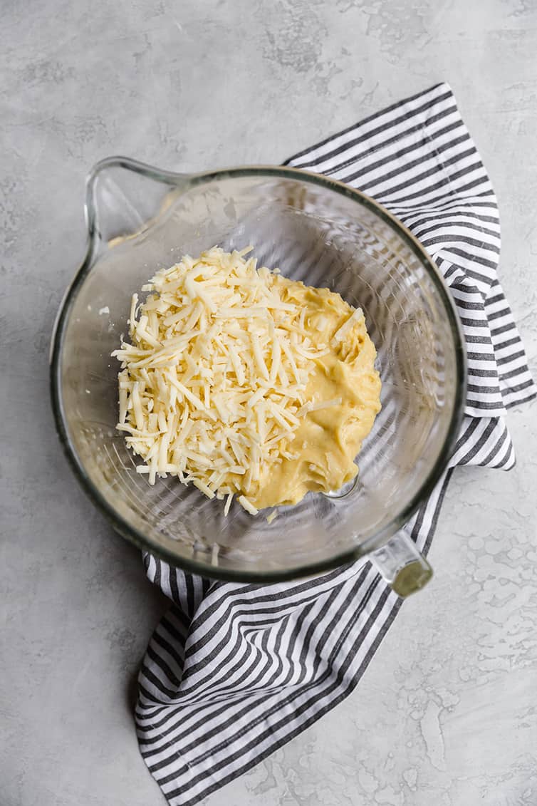 Adding Gruyere cheese to the pate a choux dough.