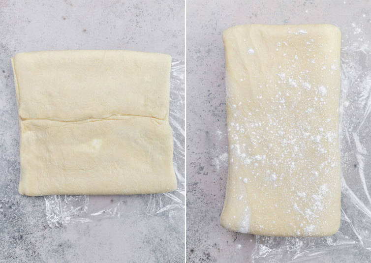 Danish pastry dough folded and prepped for rolling out.
