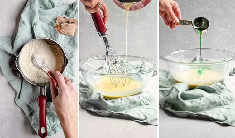 Step-by-step photos of making grasshopper pie filling.