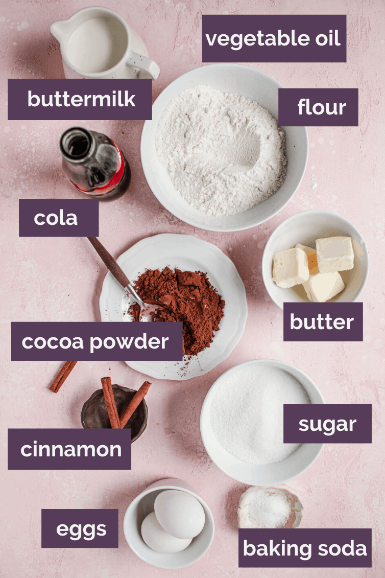 Ingredients collage for a coca cola cake.