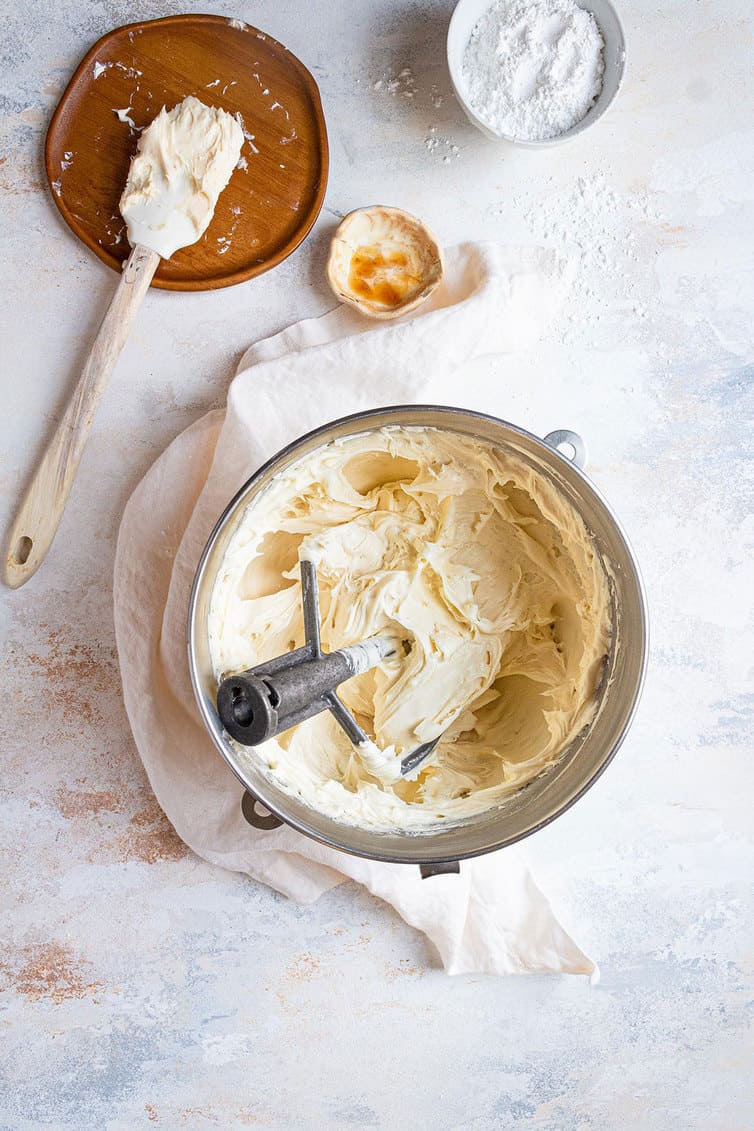 Cream cheese frosting completely mixed.