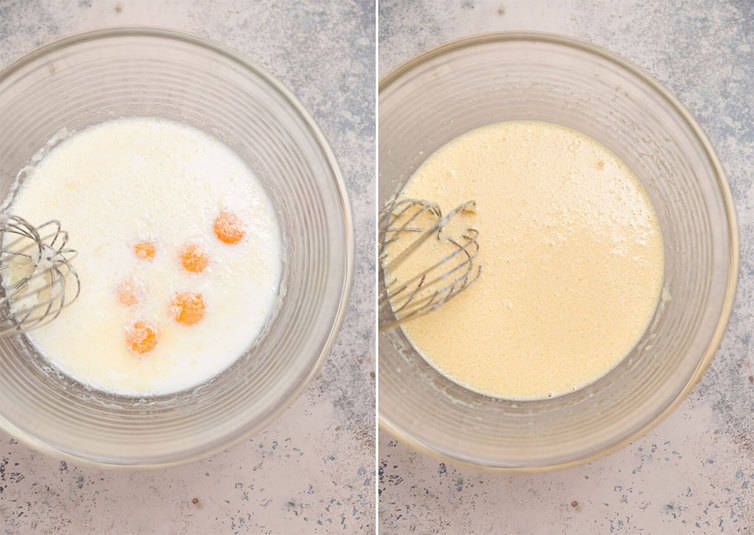 Whisking together the custard for French toast.