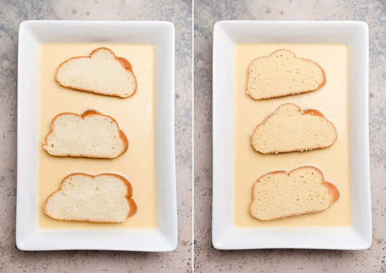 Challah soaking in custard mixture.