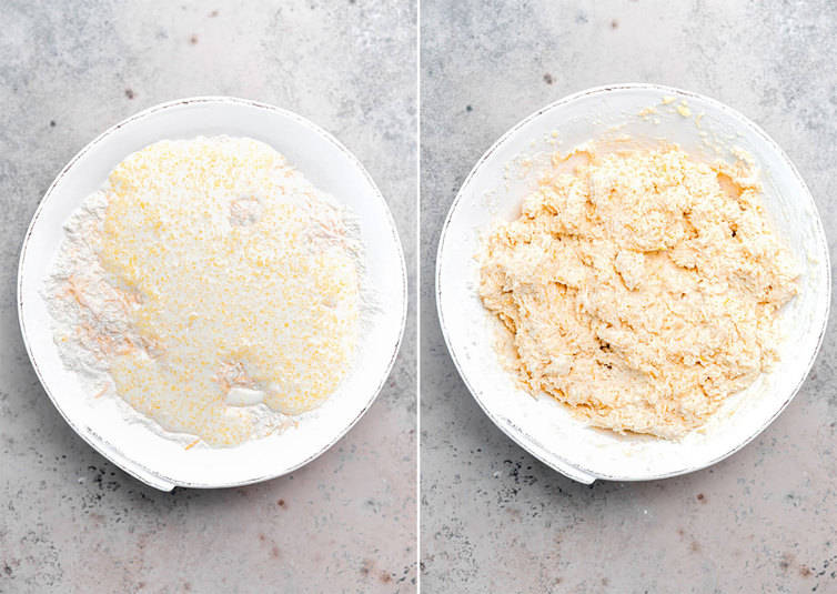 Cheddar bay biscuit dough mixed together.