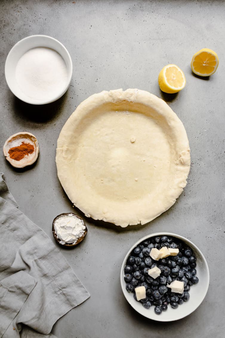 Ingredients prepped for blueberry pie
