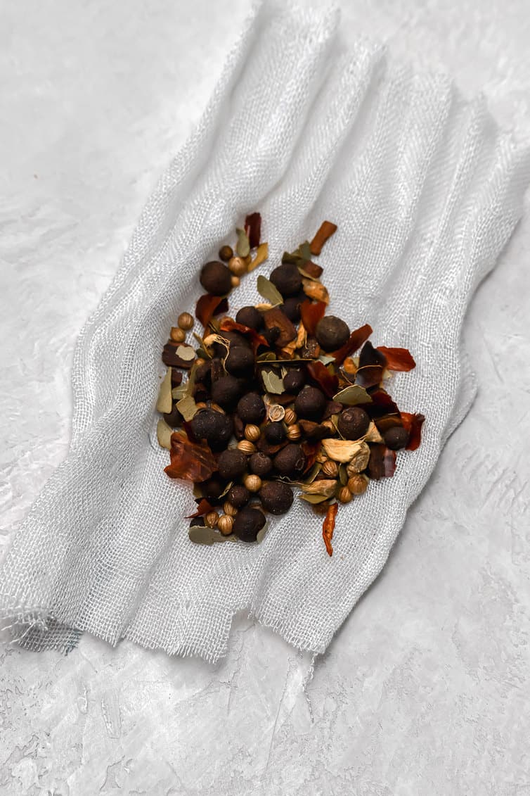 Pickling spice in cheesecloth