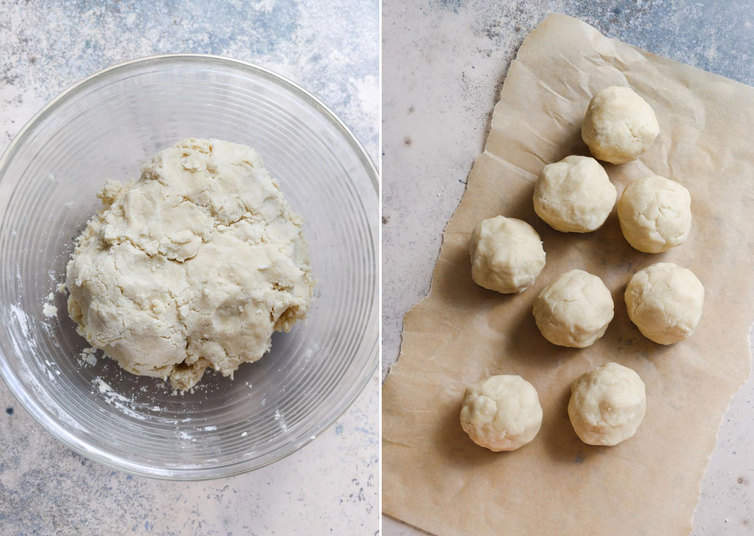 Pastry dough divided into eight balls.