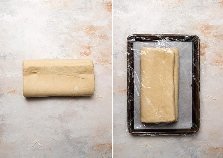 Finishing one turn for laminating the dough.