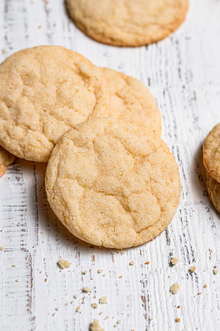 Baked sugar cookies on a white background.