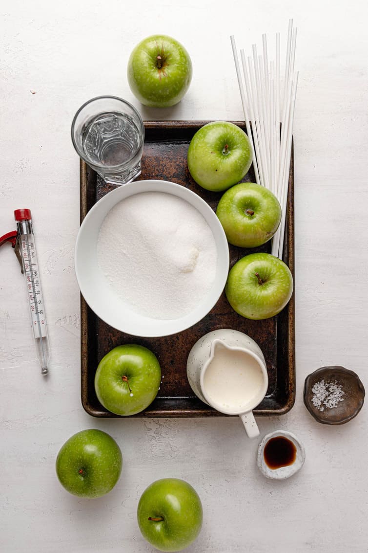 Ingredients prepped for making caramel apples.