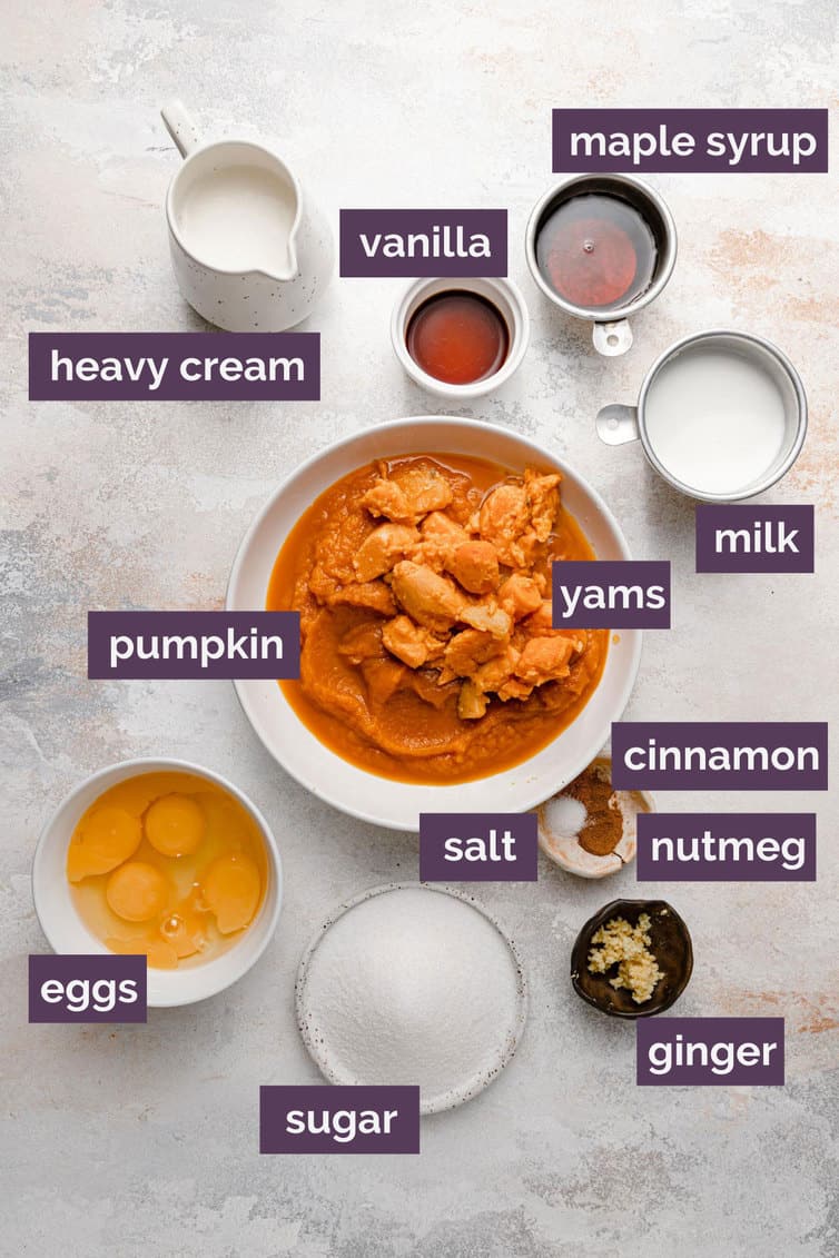 Ingredients prepped and labeled for pumpkin pie