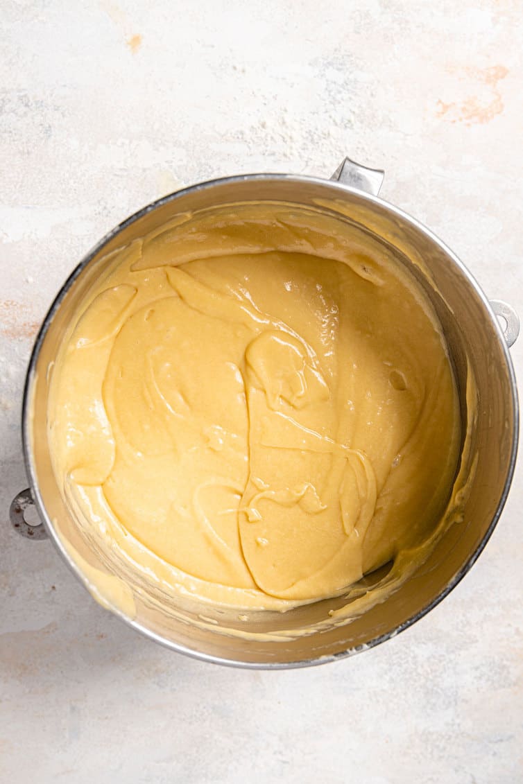 Pizzelle batter in a mixing bowl.