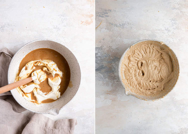 Espresso-mascarpone filling in a mixing bowl.