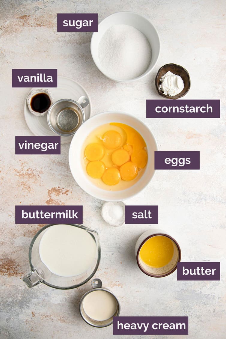 Ingredients for buttermilk pie prepped and labeled.
