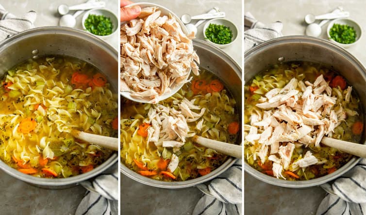 Step by step photos for making chicken noodle soup.