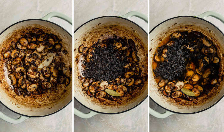 Step by step photos of assembling turkey wild rice soup.