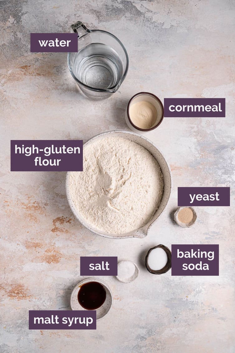 Ingredients for homemade bagels prepped and labeled.