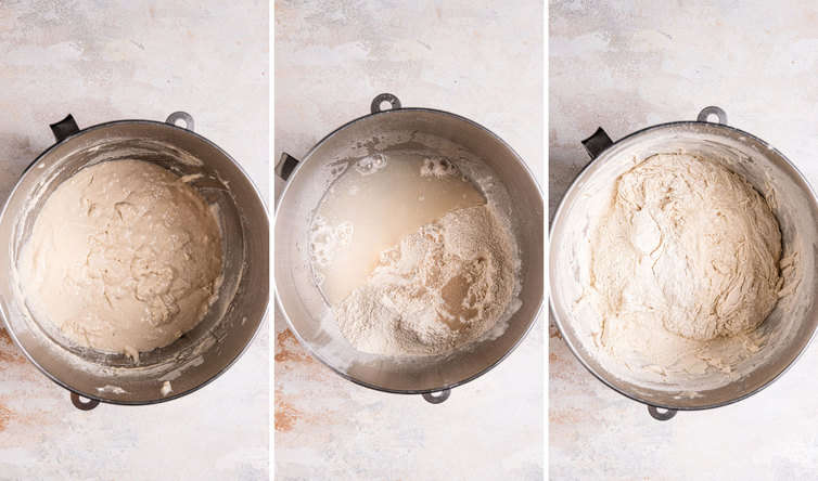 The sponge for bagels in a mixing bowl.