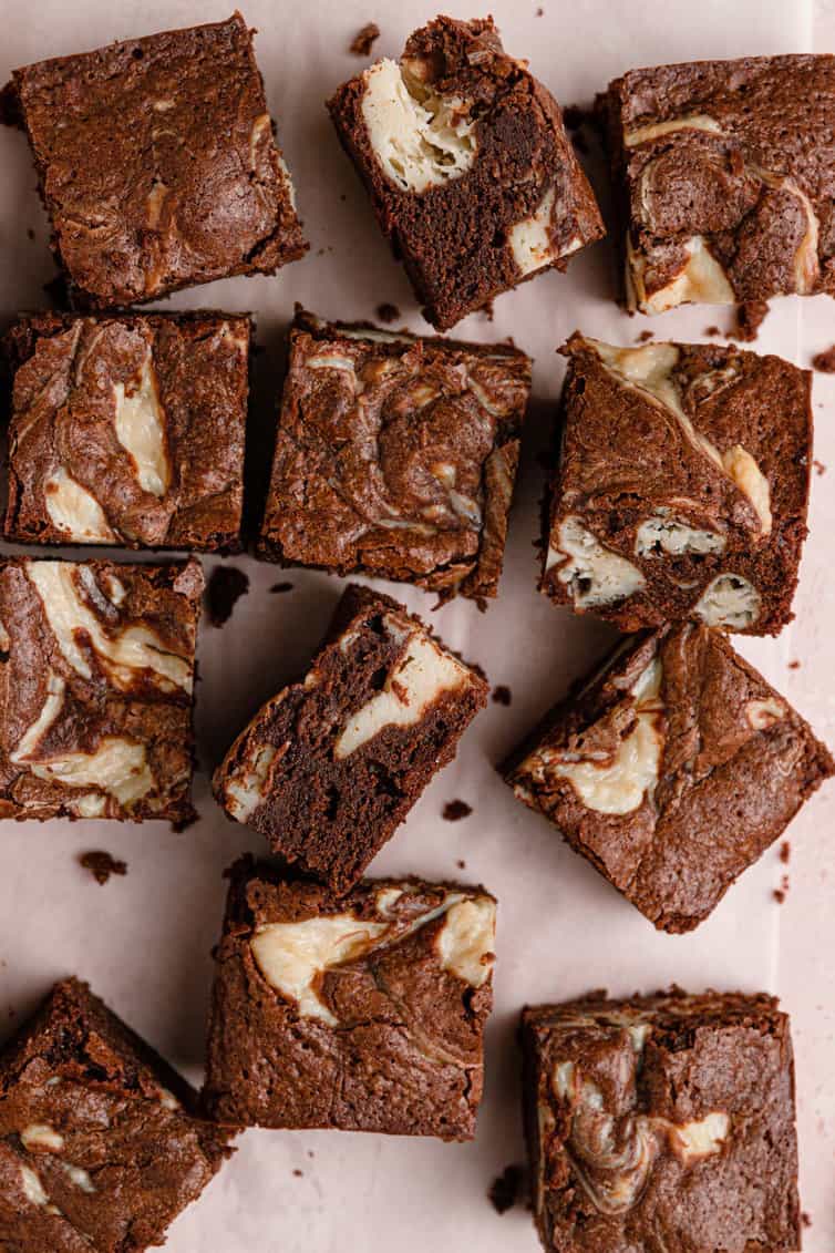 Overhead photo of cheesecake brownies.