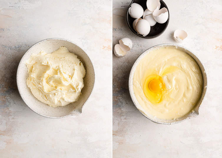 Mixing together batter for cream cheese pound cake.