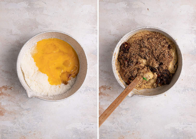 Stirring together dough for date bars.