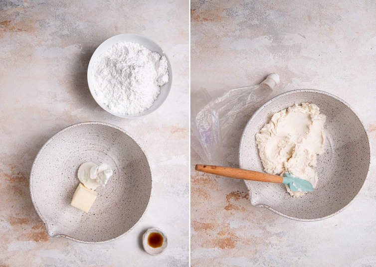Making the cream filling for homemade Oreo cookies.