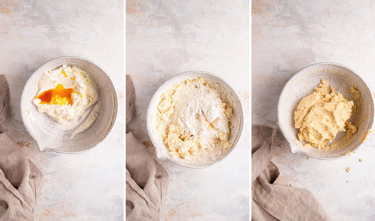 Side by side images of hot to make the dough for alfajores.