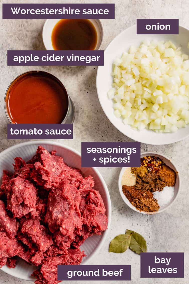 Ingredients for Cincinnati chli prepped and labeled.