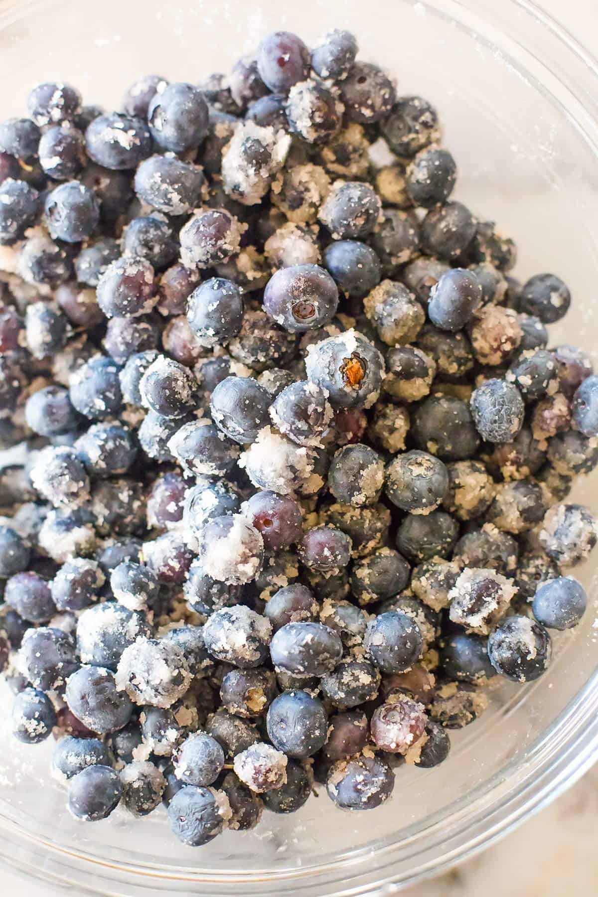 Blueberries tossed with sugar and lemon juice.