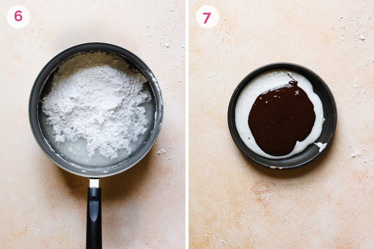 Two side by side photos for making the icing for the cookies.