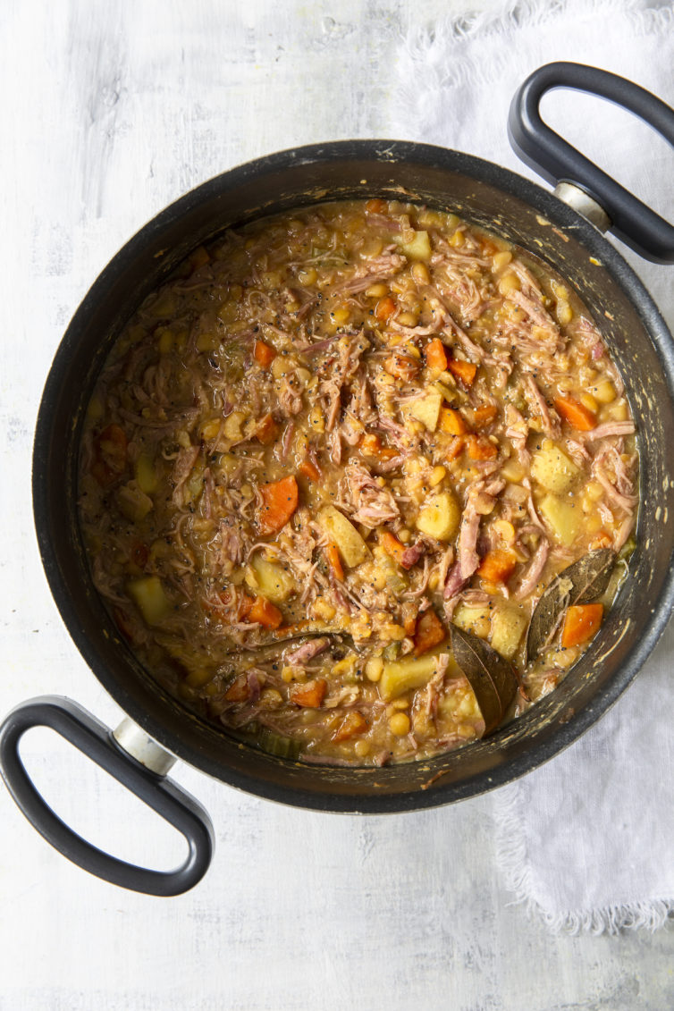 Ham and Split Pea Soup in Dutch oven