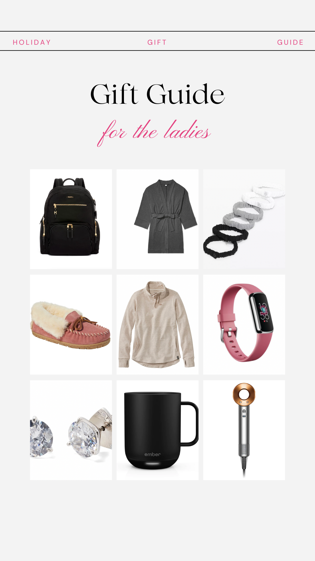 Photo collage of products with the text overlay "Gift Guide for the ladies".