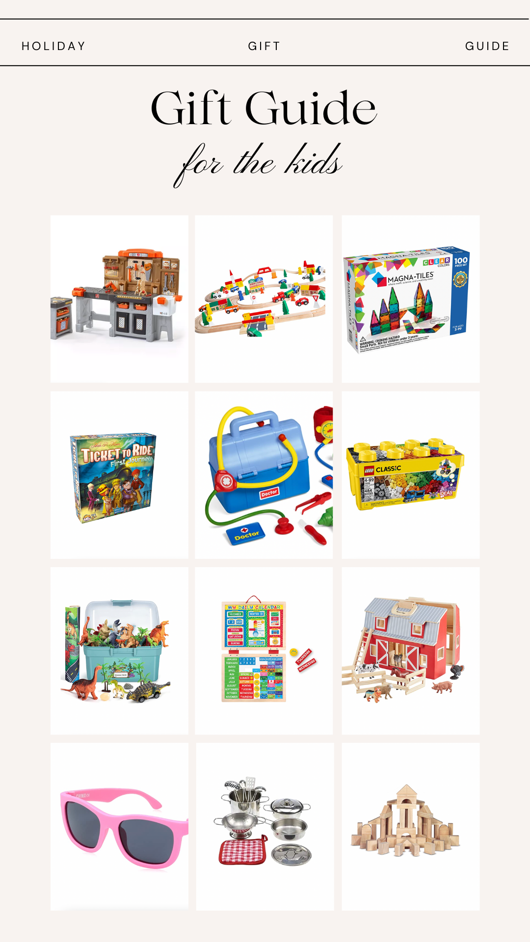 Photo collage with words Gift Guide for the kids.